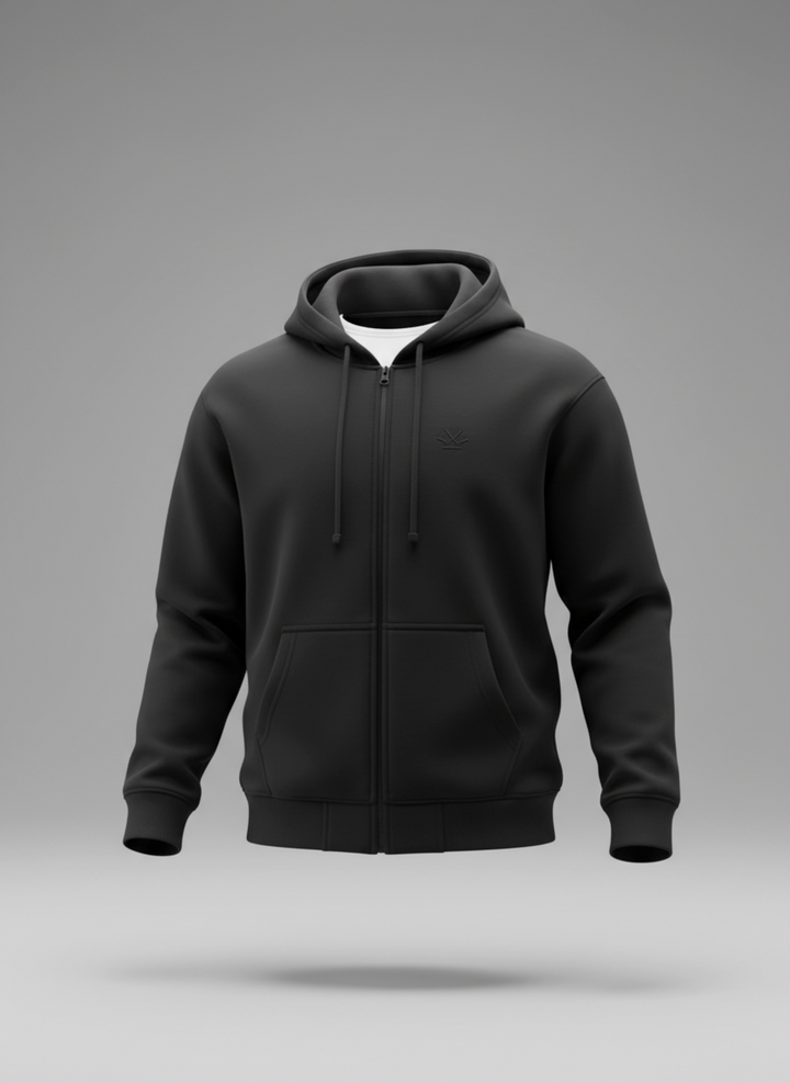 Men's Solid Zip-Up Hoodie Sweatshirt  | Black