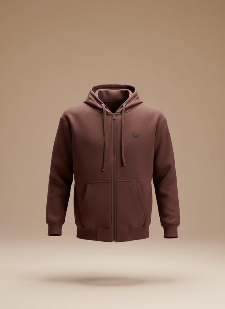 Men's Solid Zip-Up Hoodie Sweatshirt | Java