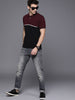 Black & Burgundy Colourblocked Polo T-Shirt