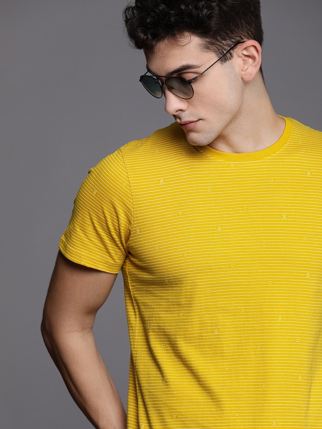 Mustard Yellow Striped Cotton T-Shirt