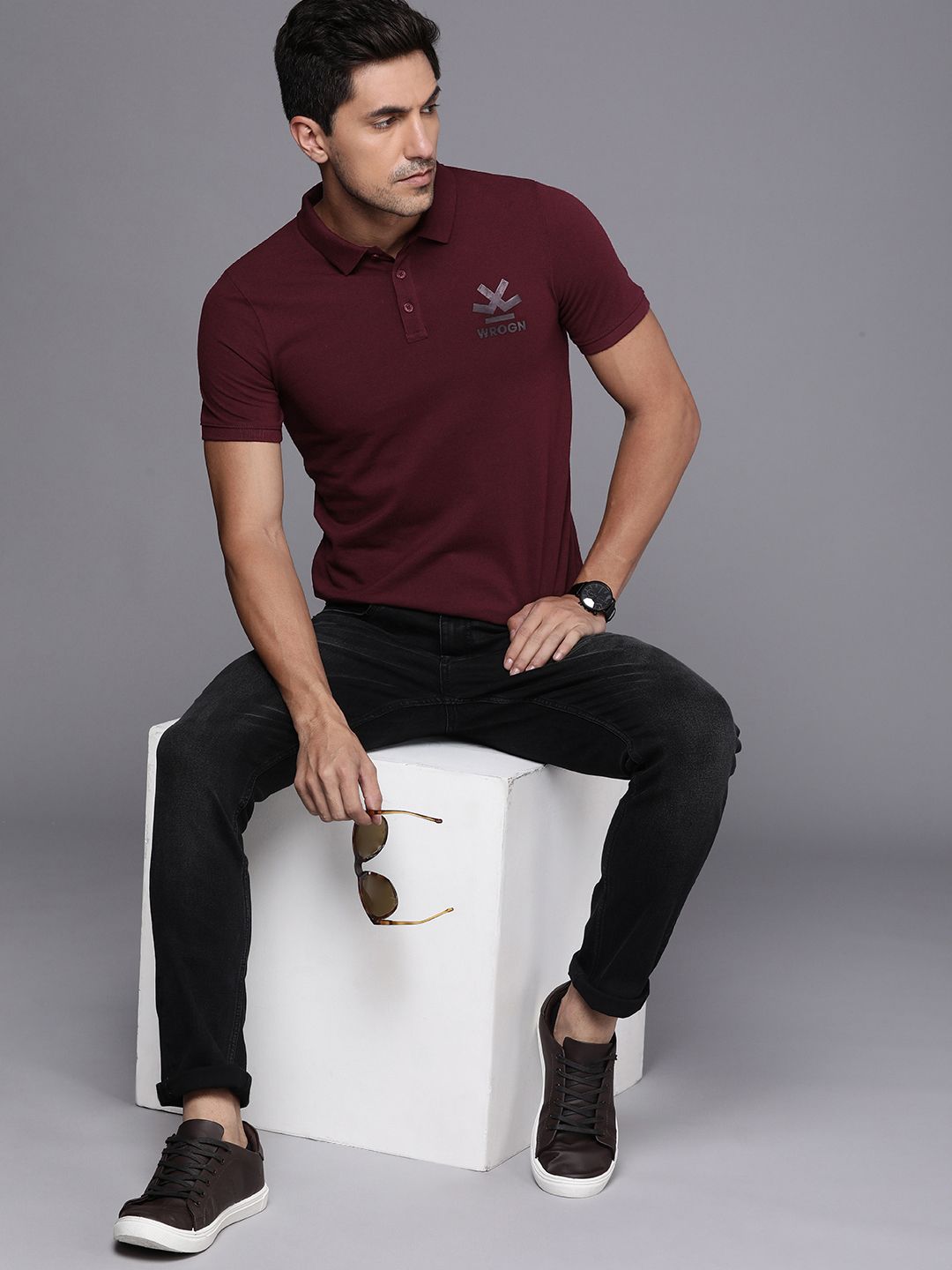 Logo Printed Burgundy Polo T-Shirt