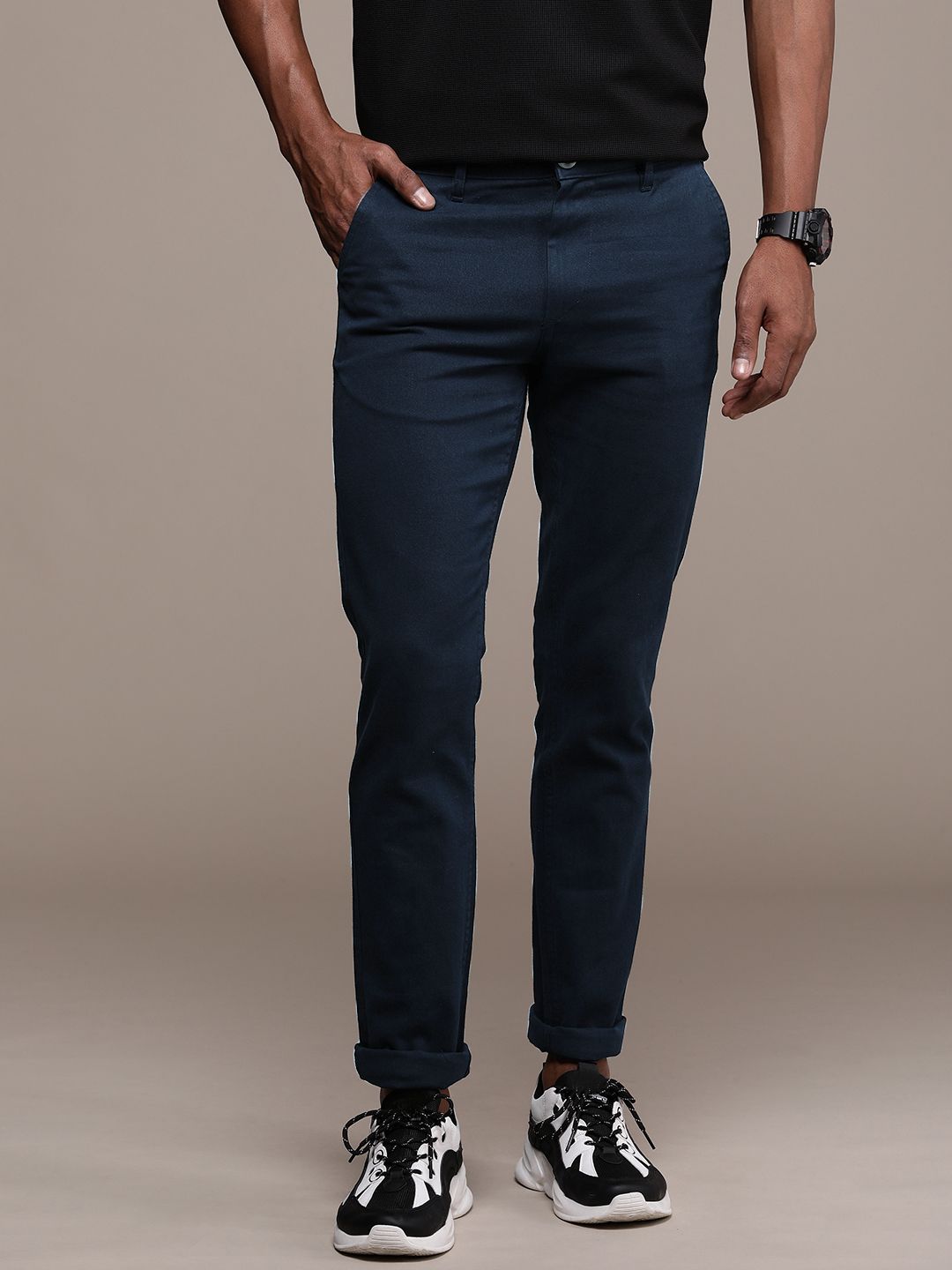 Navy Blue Slim Fit Chinos Trousers