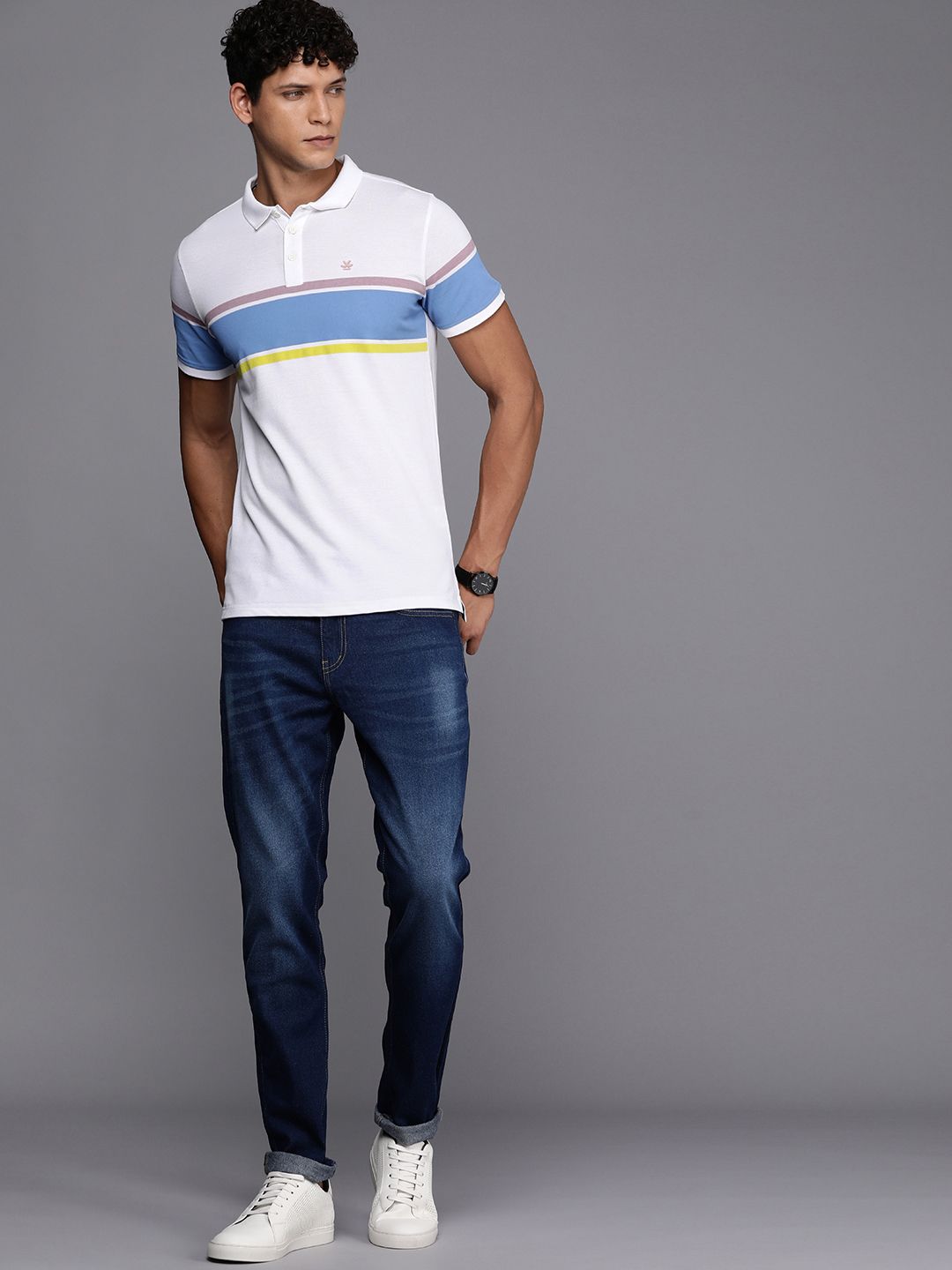 White Striped Polo Collar T-Shirt