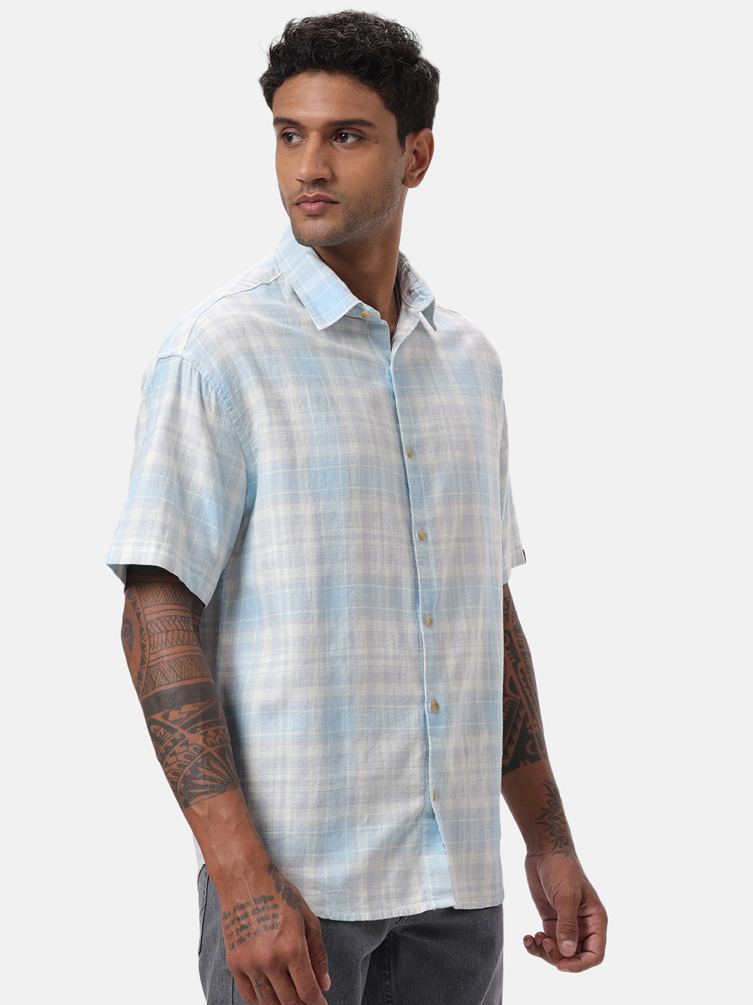 Subtle Blue Checkered Casual Shirt