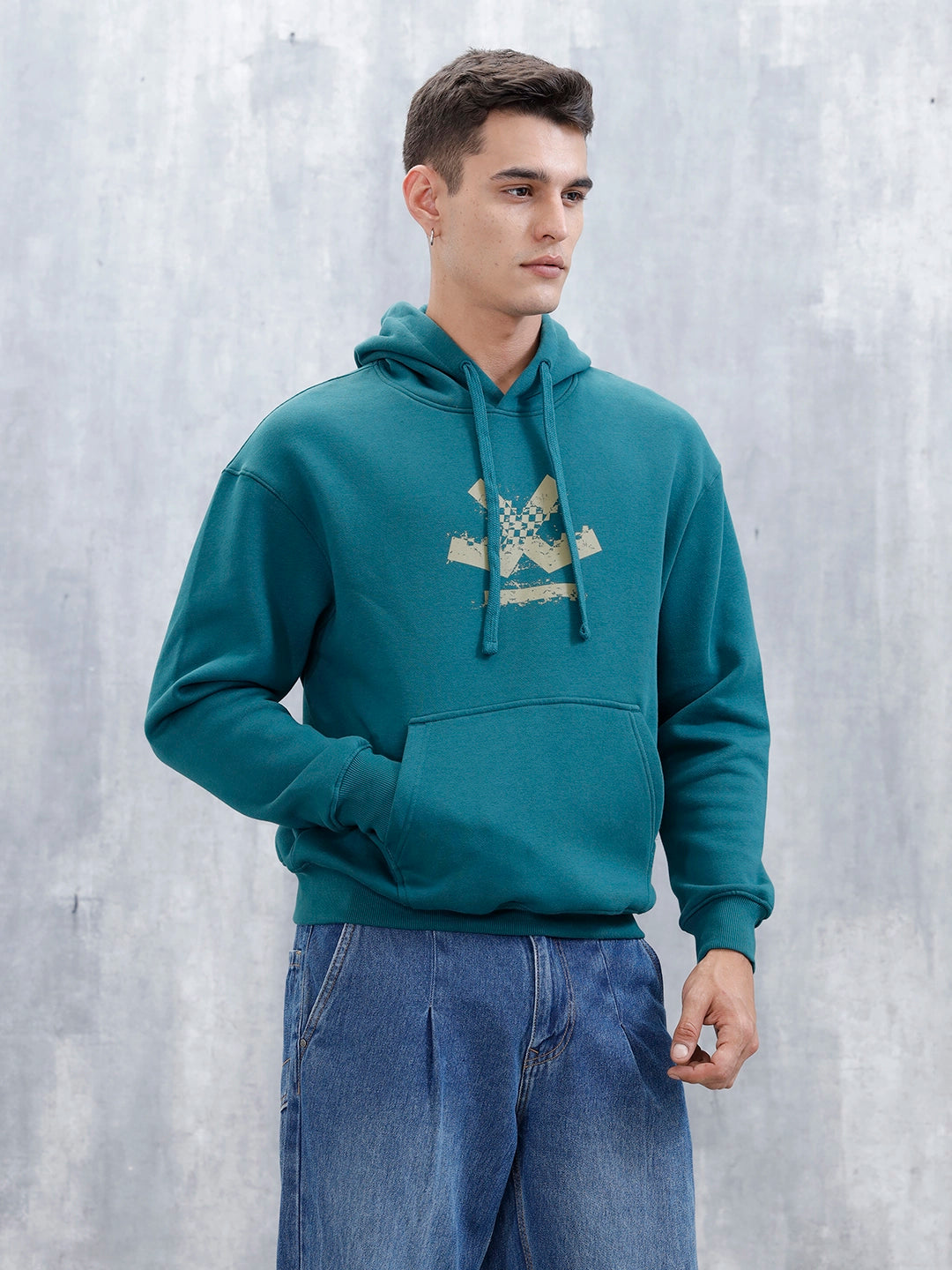 Wrogn Oversized Graphic Hoodie For Men | Teal
