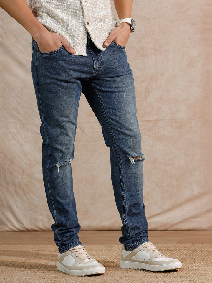 Solid Heavy Fade Slim Fit Jeans | Blue