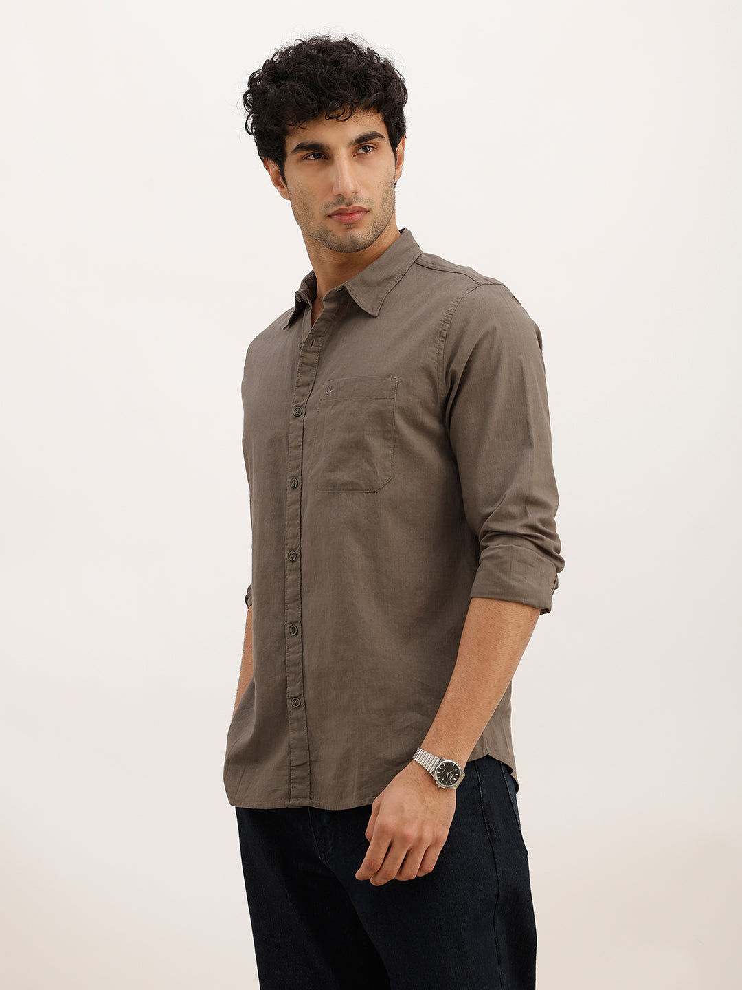 Solid Slim Fit Full Sleeve Shirt | Olive