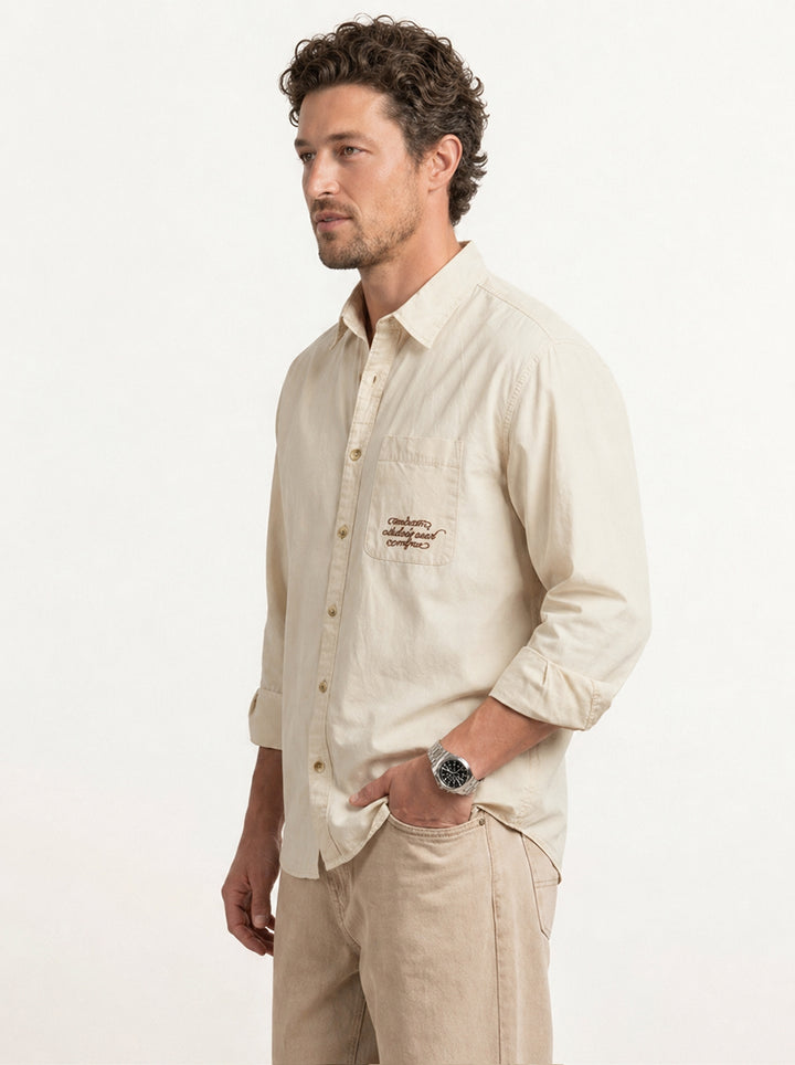 Comfort Fit Placement Printed Shirt | Beige