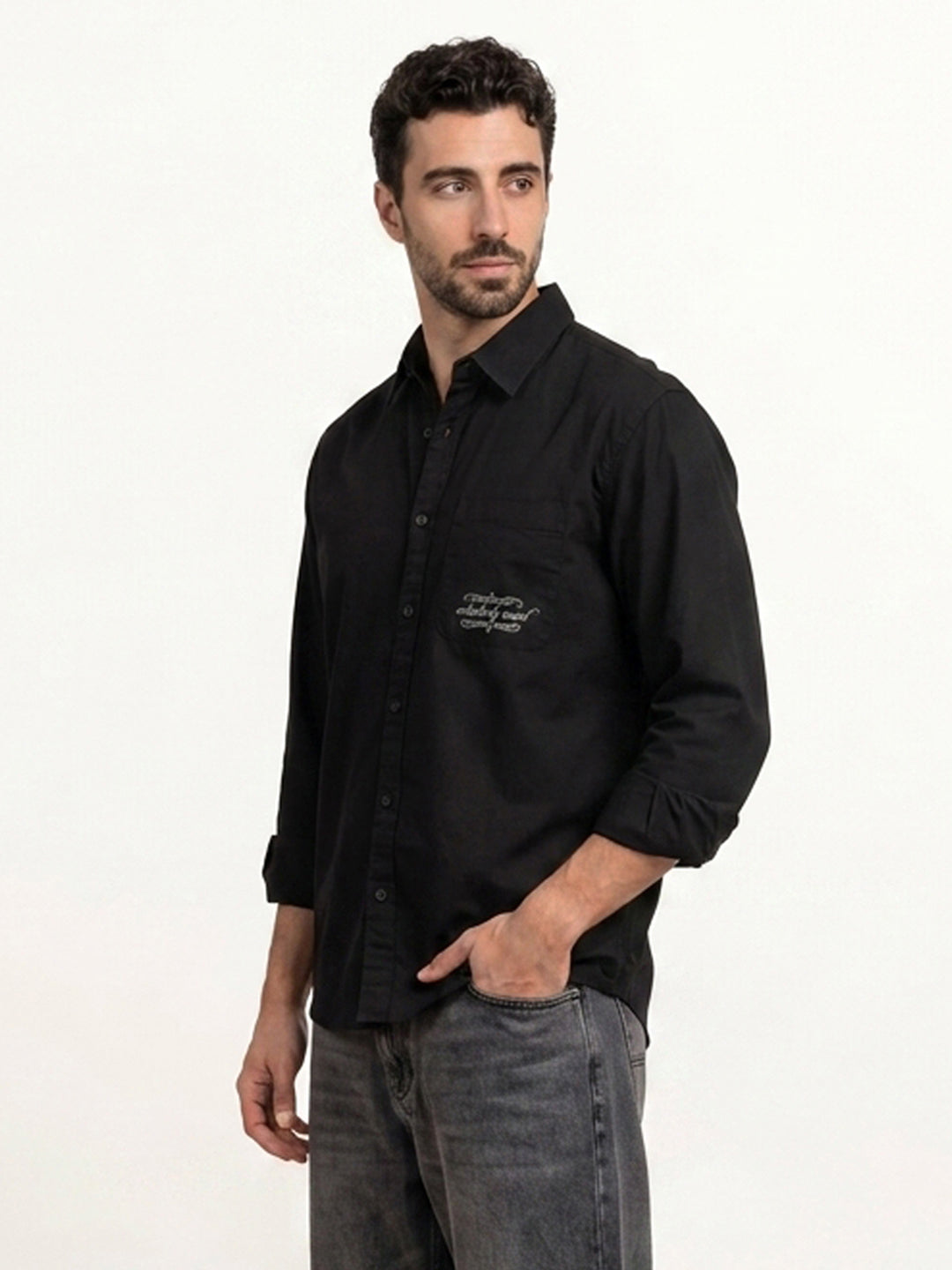 Comfort Fit Placement Printed Shirt | Black