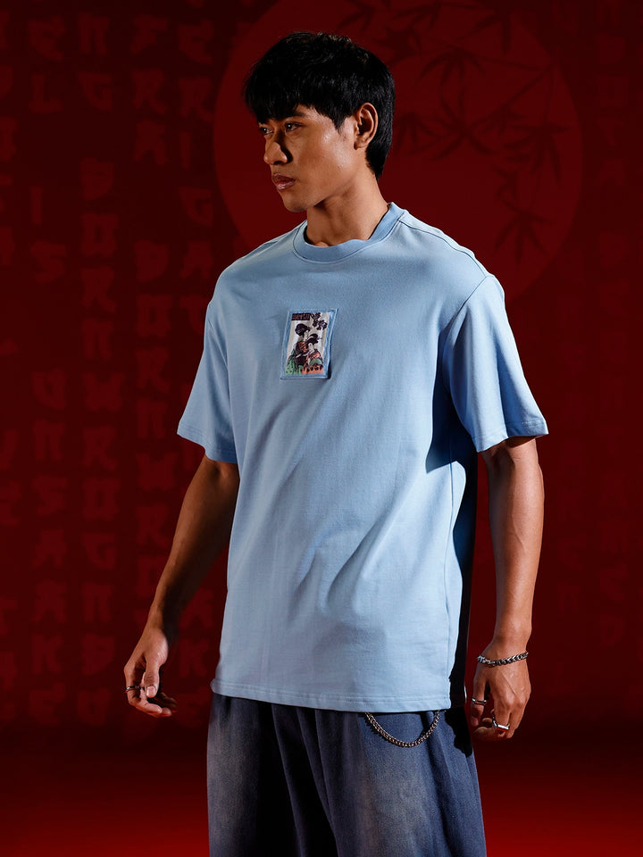 Oversized Tee Tee with Front Patch Appliqué | Blue