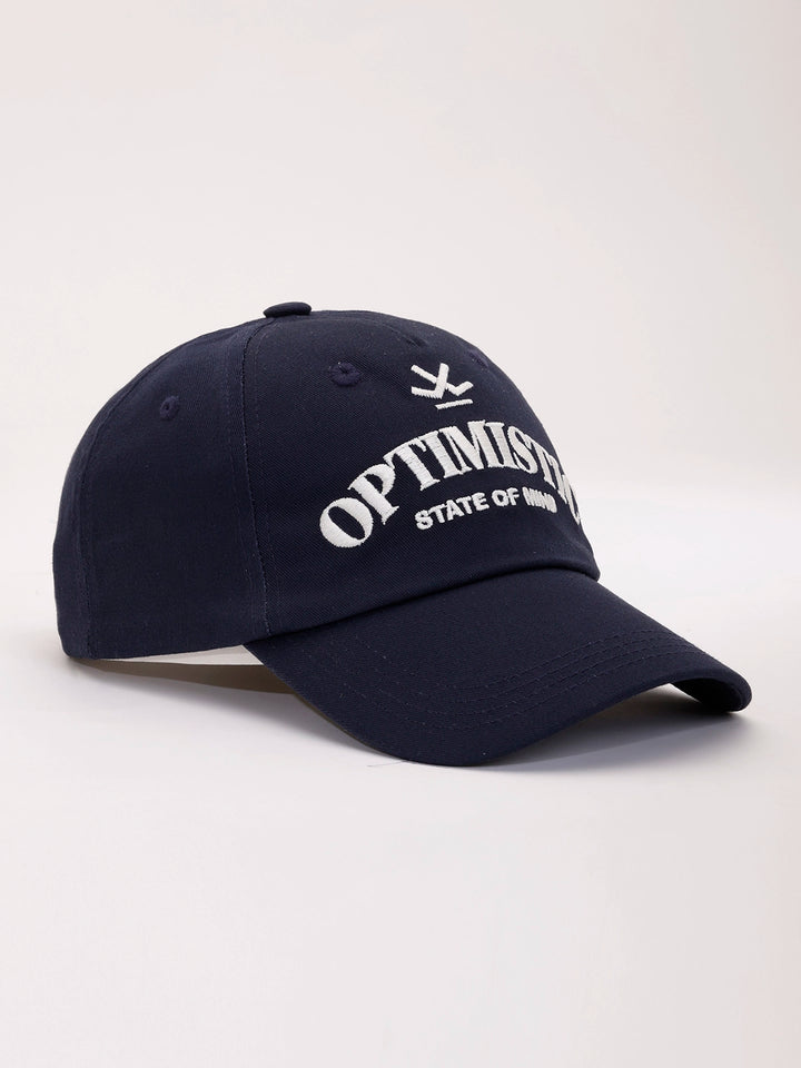 Embroidered "Optimistic" Graphic Cap | Navy Blue