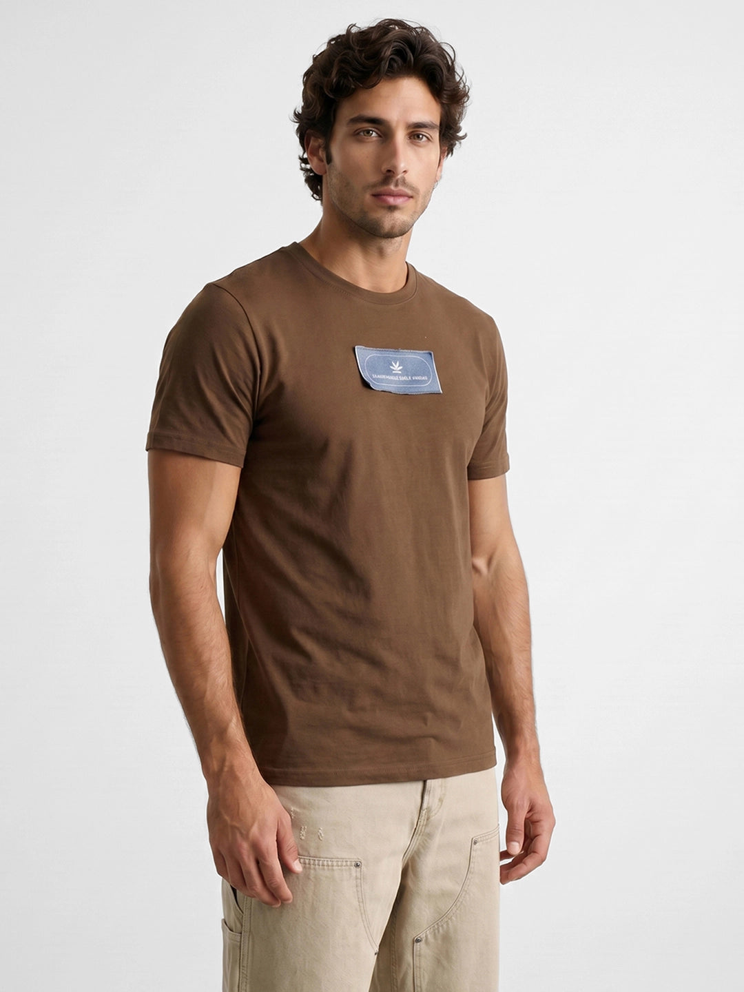 Slim Fit Patch Detail T-Shirt | Brown