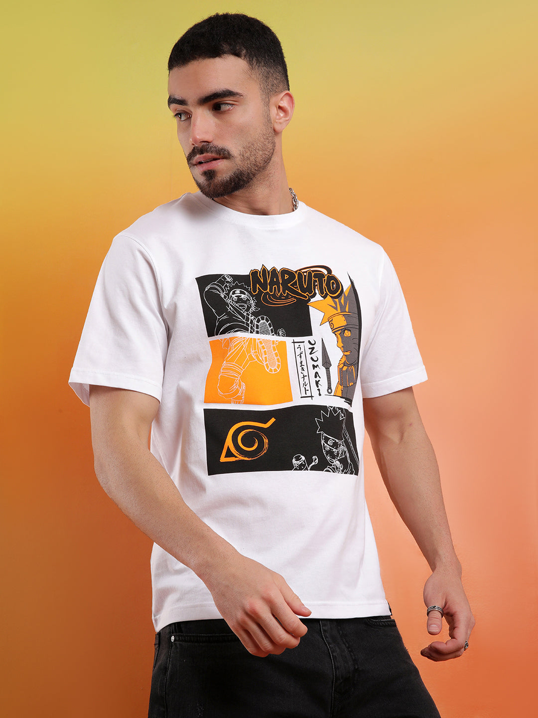 Printed White Naruto T-Shirt