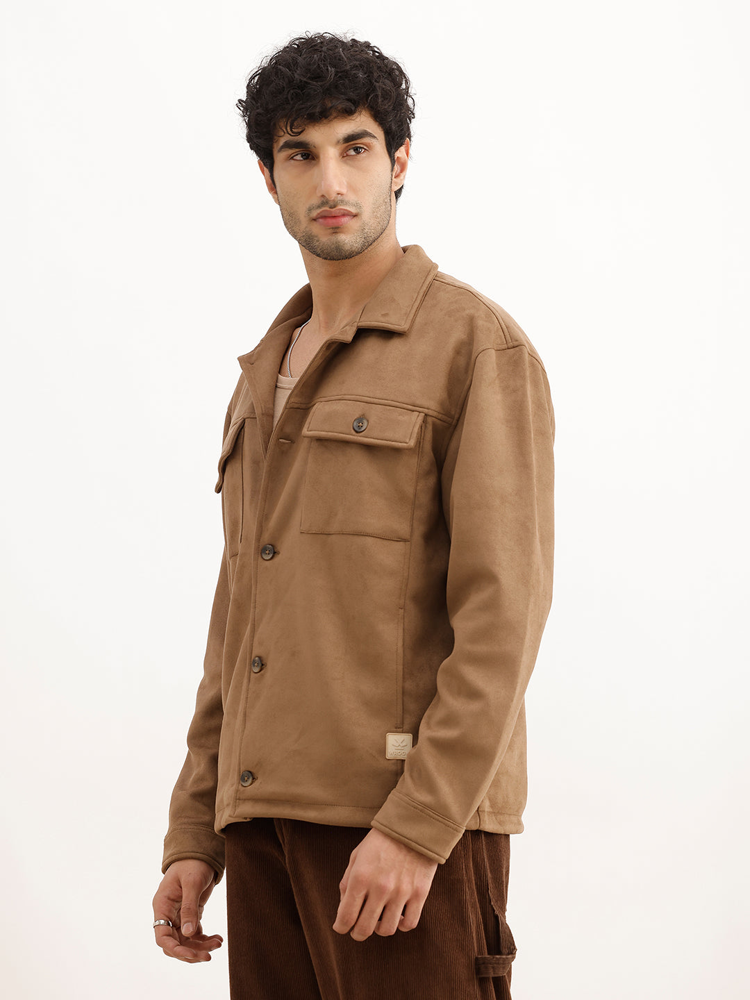 Solid Comfort Fit Double Pocket Jacket | Brown