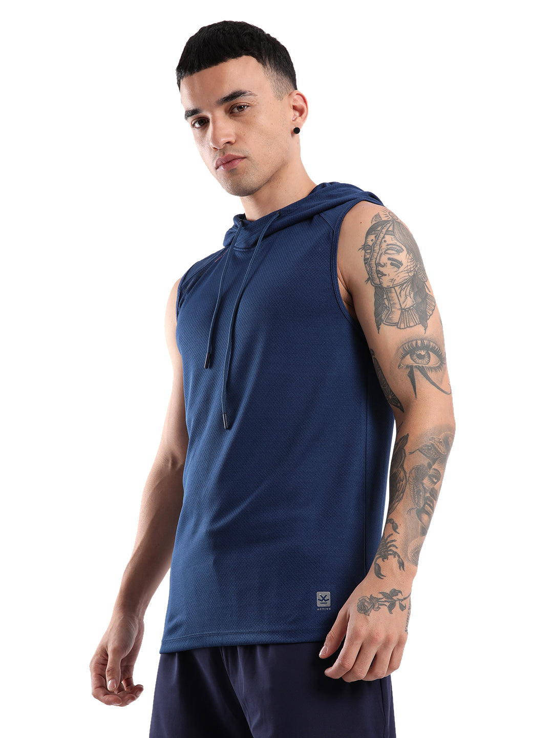 Blue Sleeveless Hooded T-Shirt