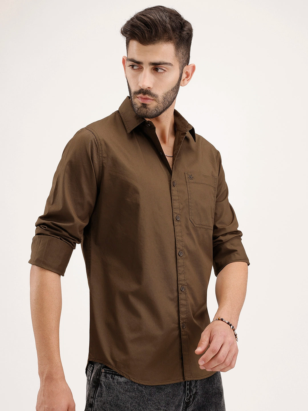 Solid Regular Fit Full Sleeve Shirt | Brown