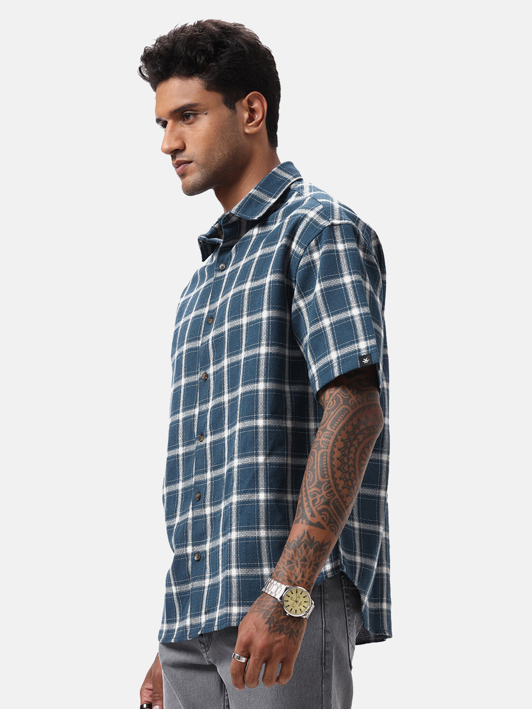 Green and White Checkered Casual Shirt