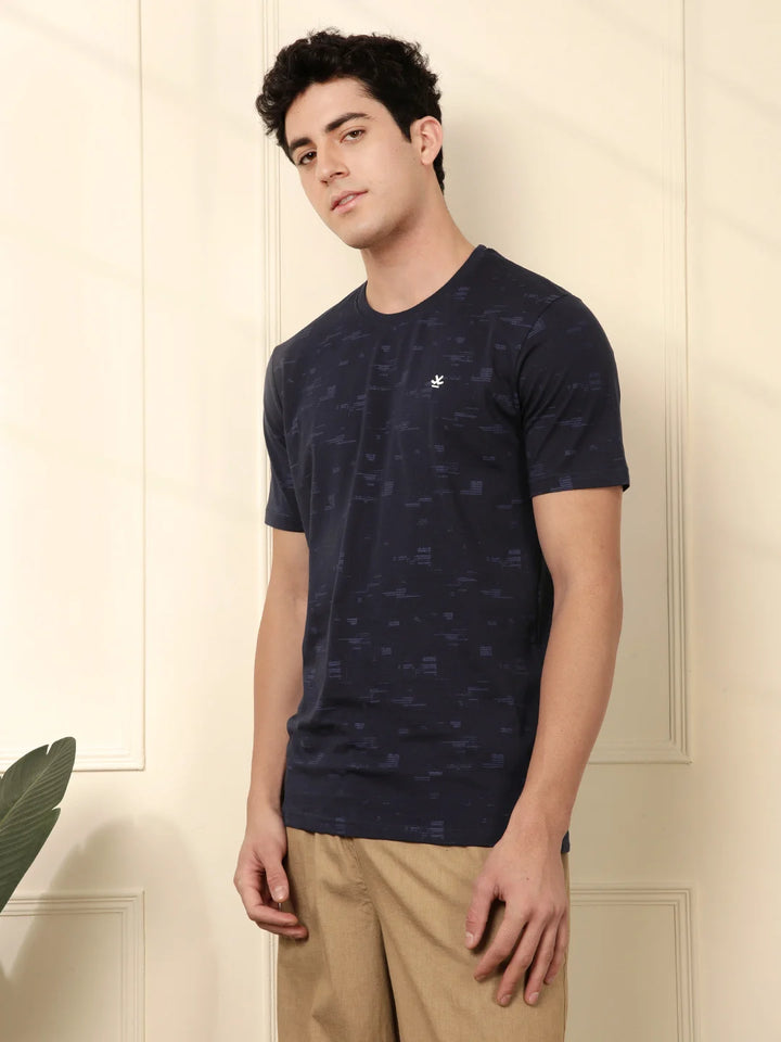 Tonal Regular Fit AOP T-Shirt | Navy Blue
