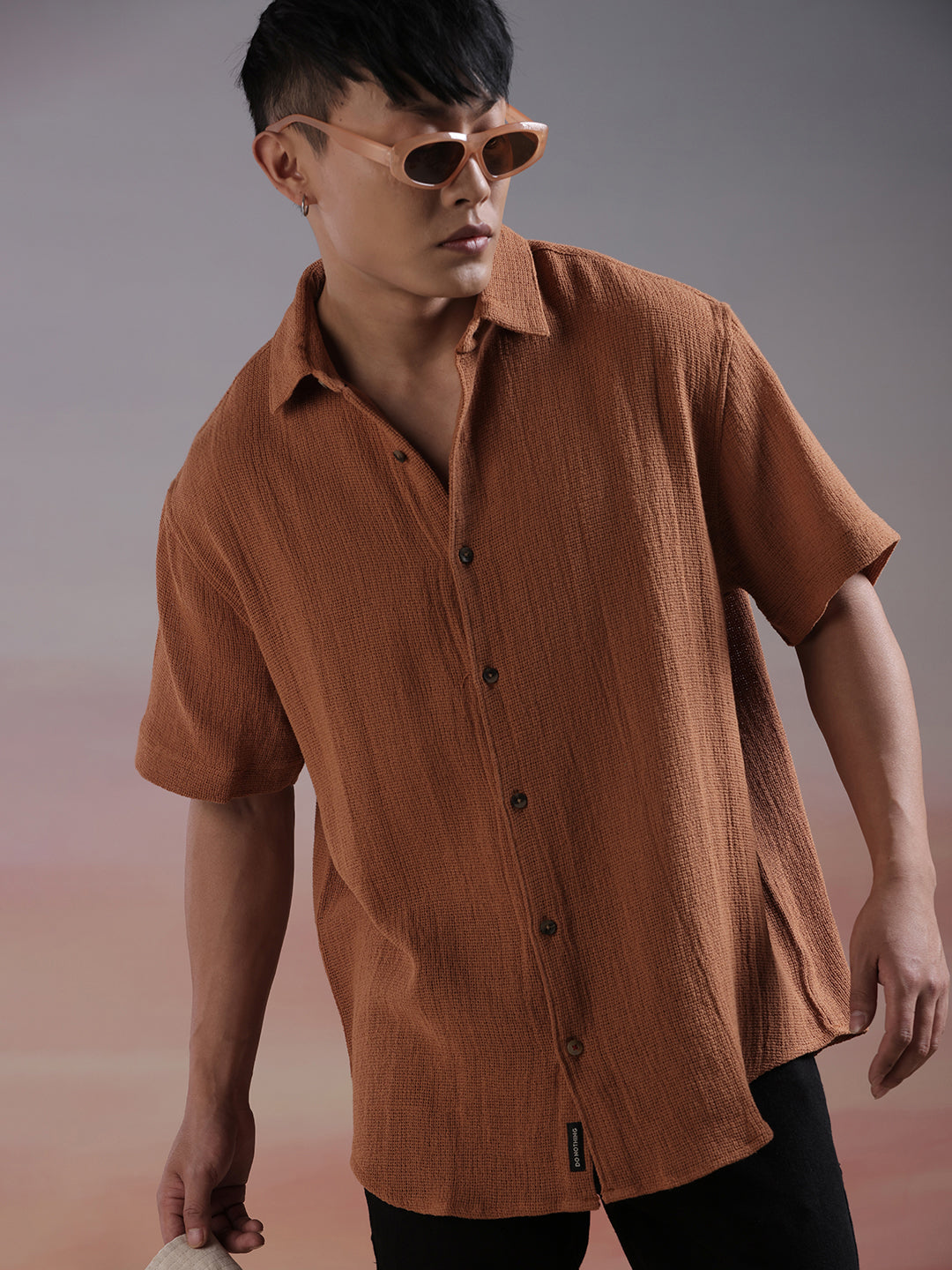 Textured Half Sleeve Rust Shirt