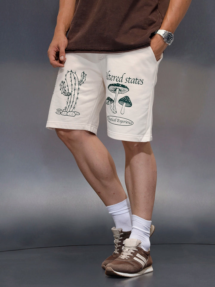 Men's printed regular fit knit shorts  | Beige