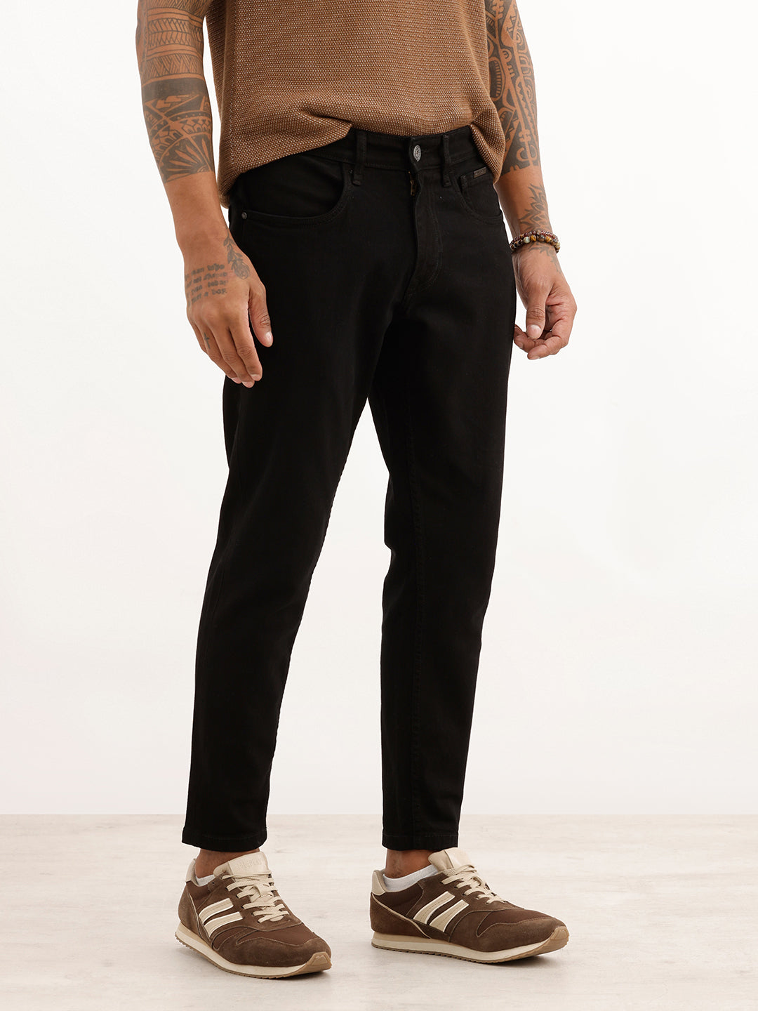 Solid Skinny Crop Fit Denim Jeans | Black