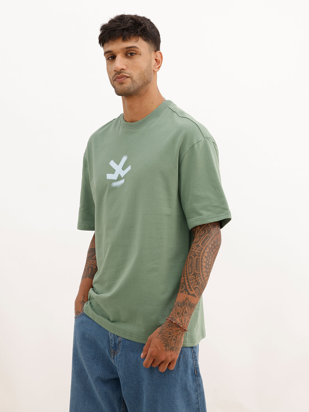 Oversized Fit Back Printed T-Shirt | Green | WTS02HSOS1022S