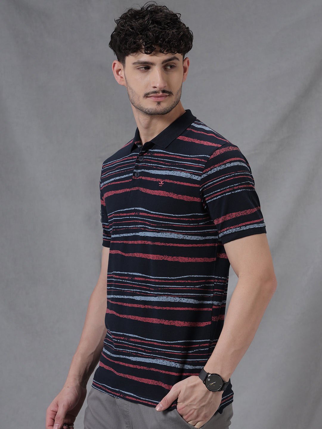 Casual Strings Navy Polo T-Shirt