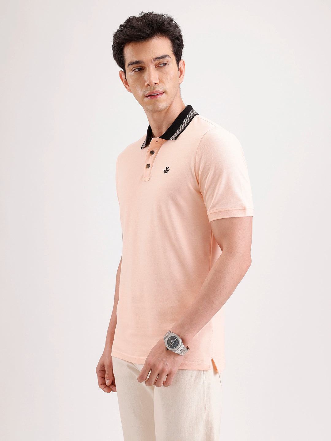 Jacquard Collar Polo T-Shirt  | Peach