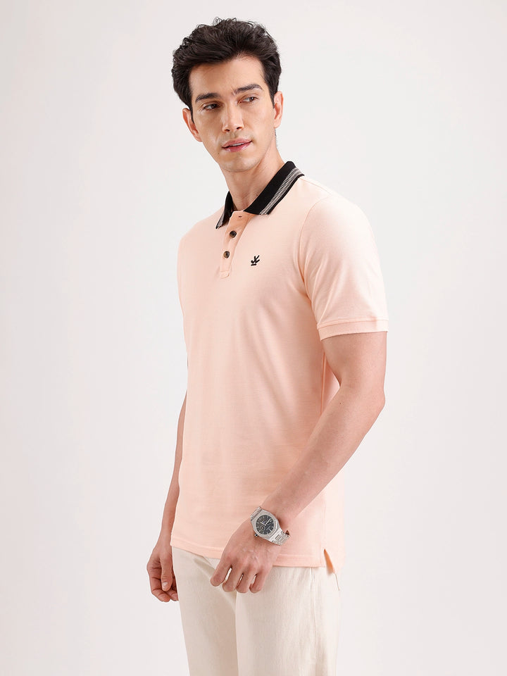 Jacquard Collar Polo T-Shirt  | Peach
