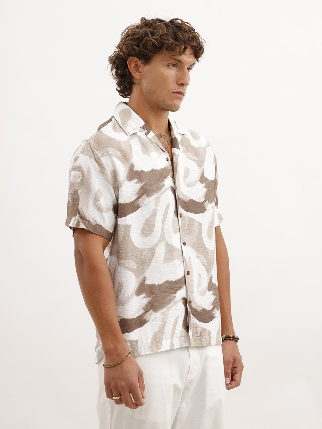 Resort Fit Textured AOP Shirt | Brown
