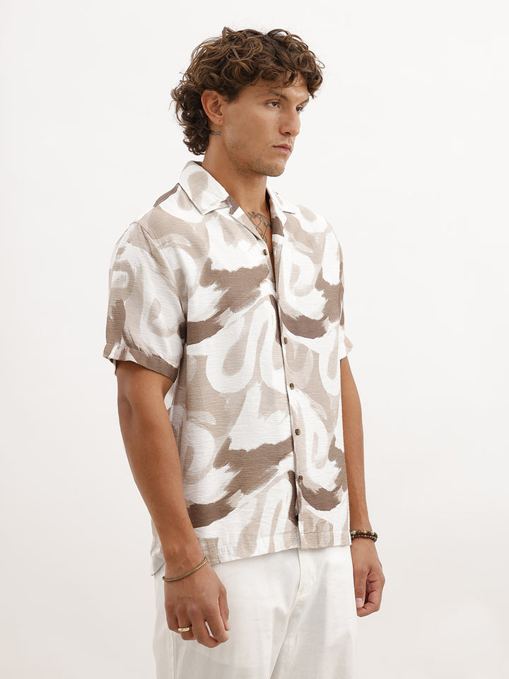 Resort Fit Textured AOP Shirt | Brown