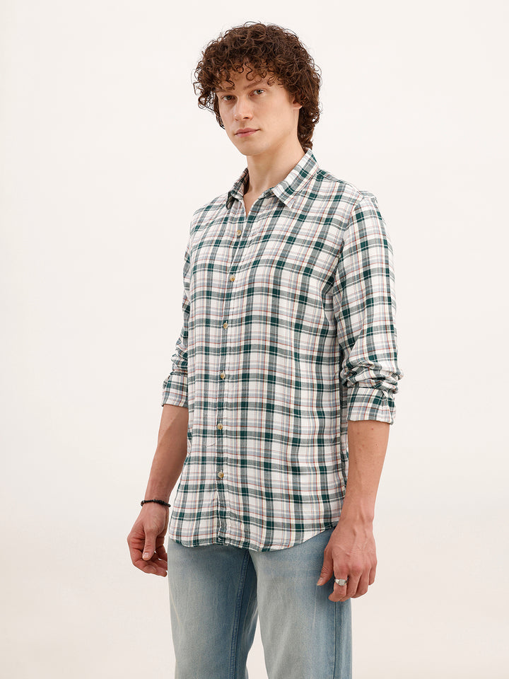Slim Fit Checkered Shirt  | White