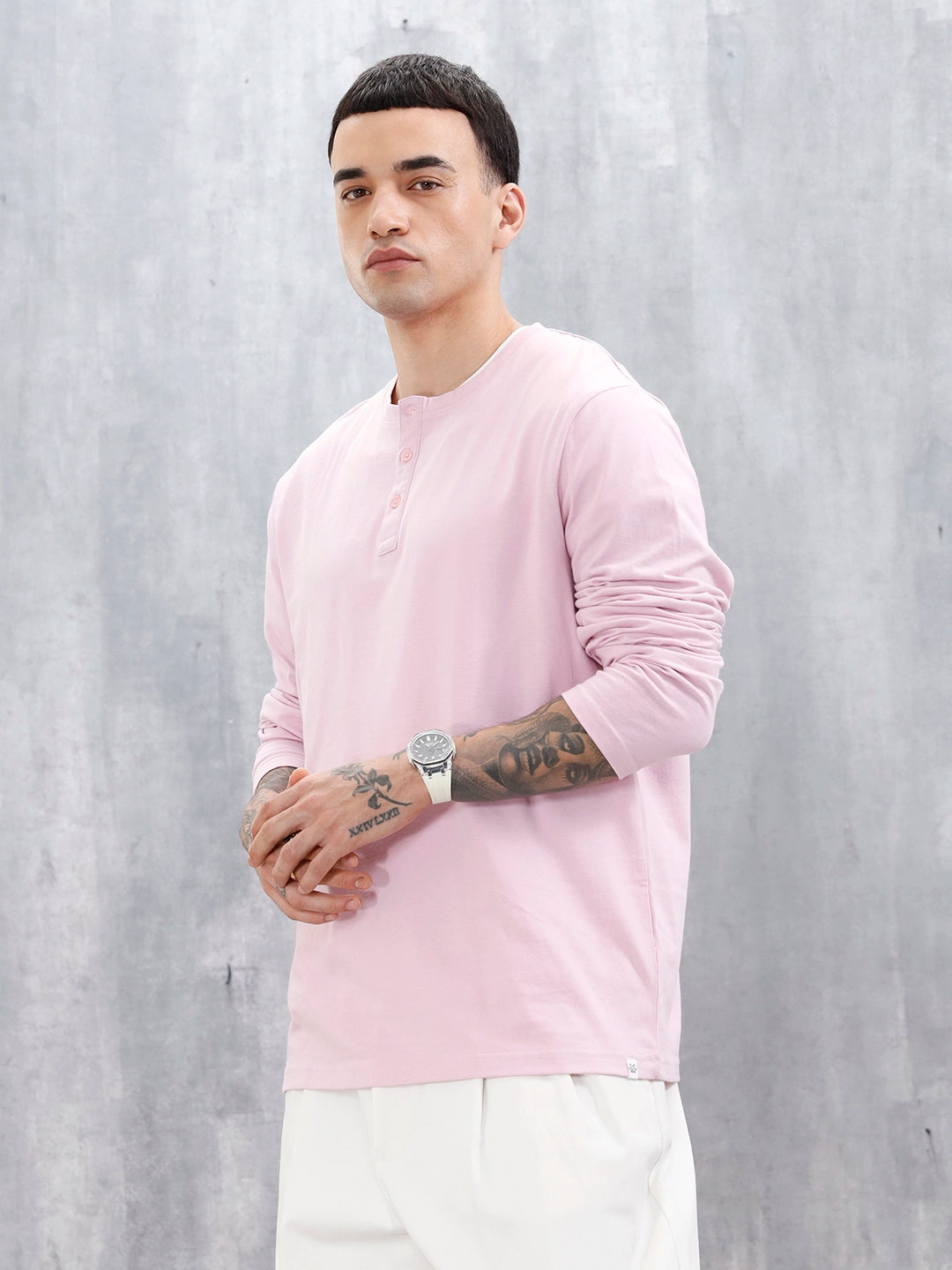 Wrogn Classic Henley T-Shirt For Men's | Pink