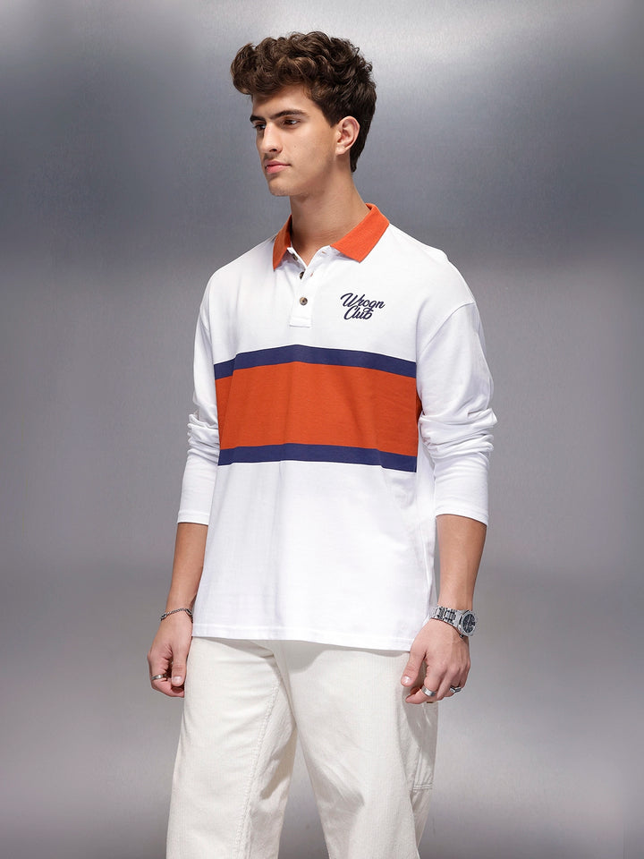 Classic Oversized Full Sleeves Polo T-Shirt  | White