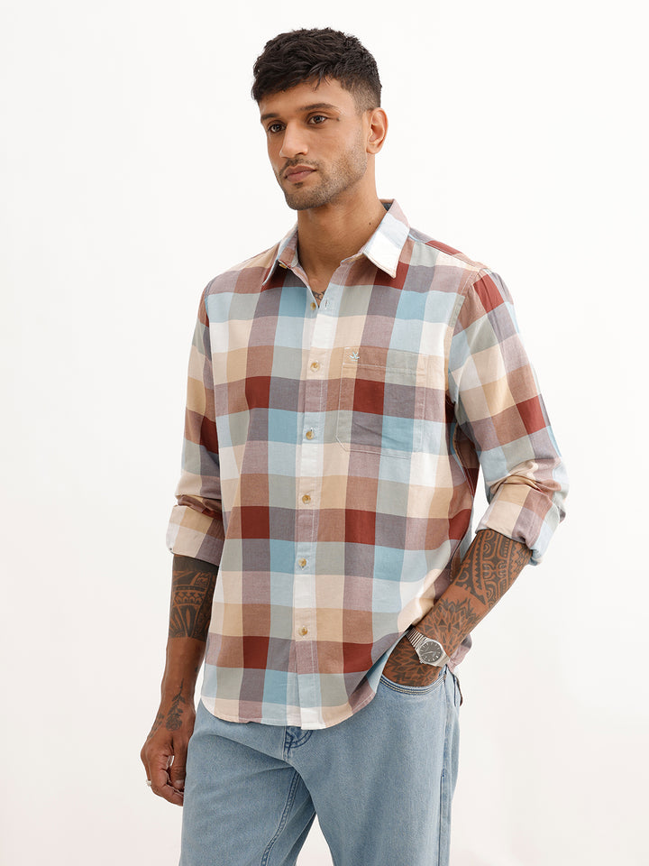 Slim Fit Checkered Shirt | Beige