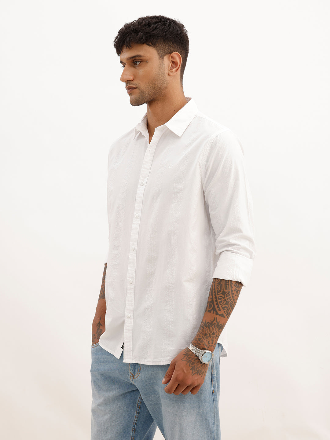 Slim Fit Textured Stripe Shirt | White