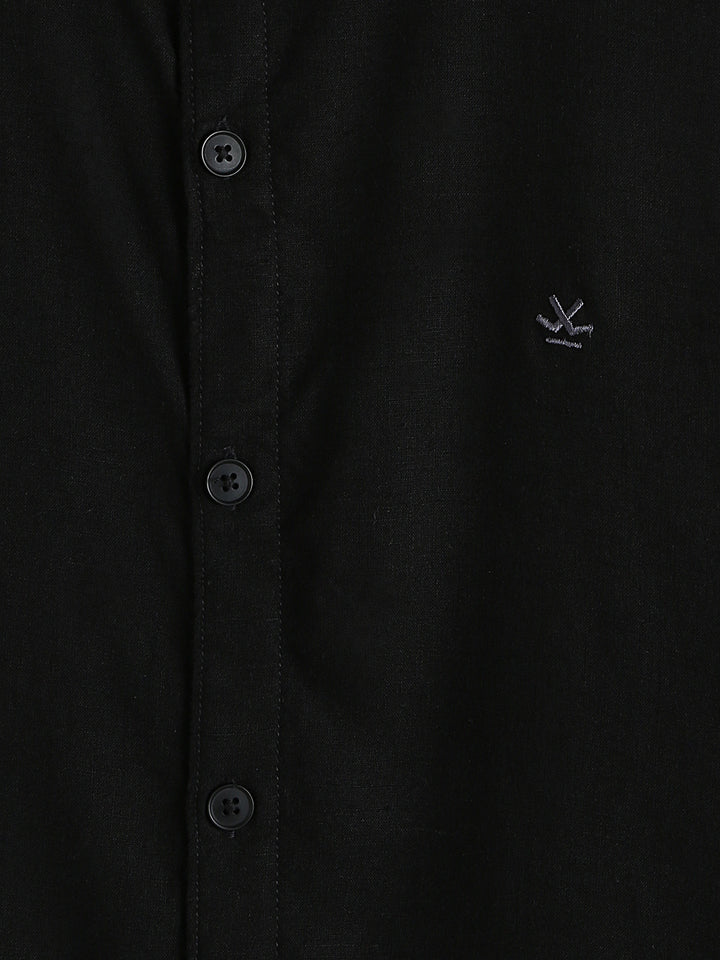 Solid Short Sleeve Linen Blend Shirt | Black