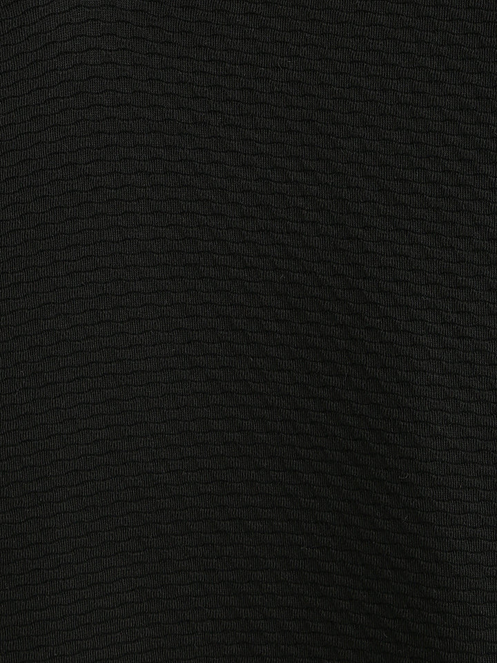 Solid Textured Oversized Polo T-Shirt | Black