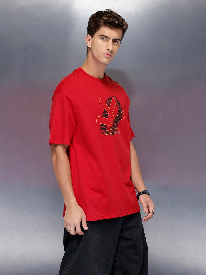Men’s bold print oversize t-shirt | Red