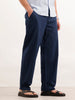 Loose Fit Solid Linen Blend Mens Trouser  | Navy Blue