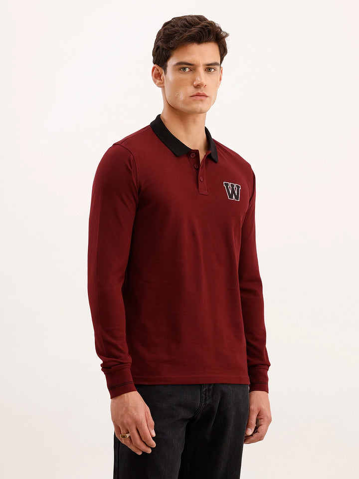 Slim Fit Contrast Collar Polo T-Shirt | Maroon