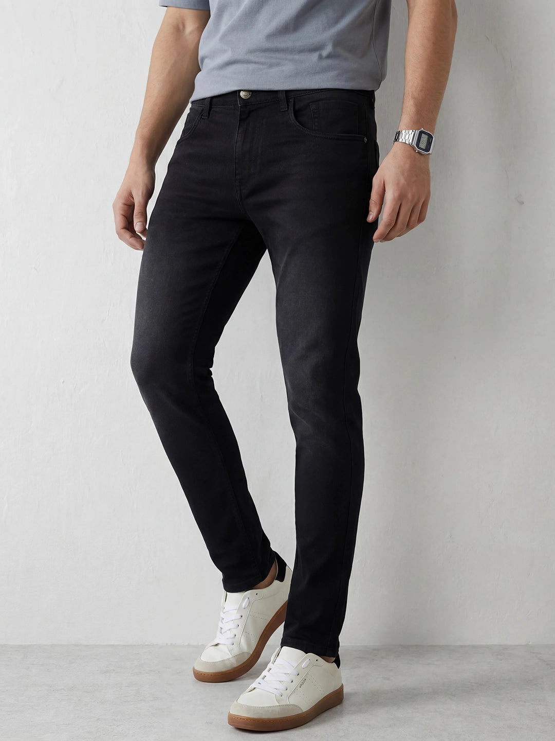Classic Solid Slim Fit Denim Jeans | Black