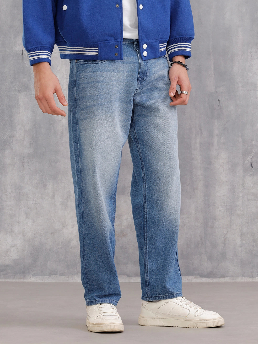 Loose Fit Cotton Stretch Mid Wash Jeans | Midstone