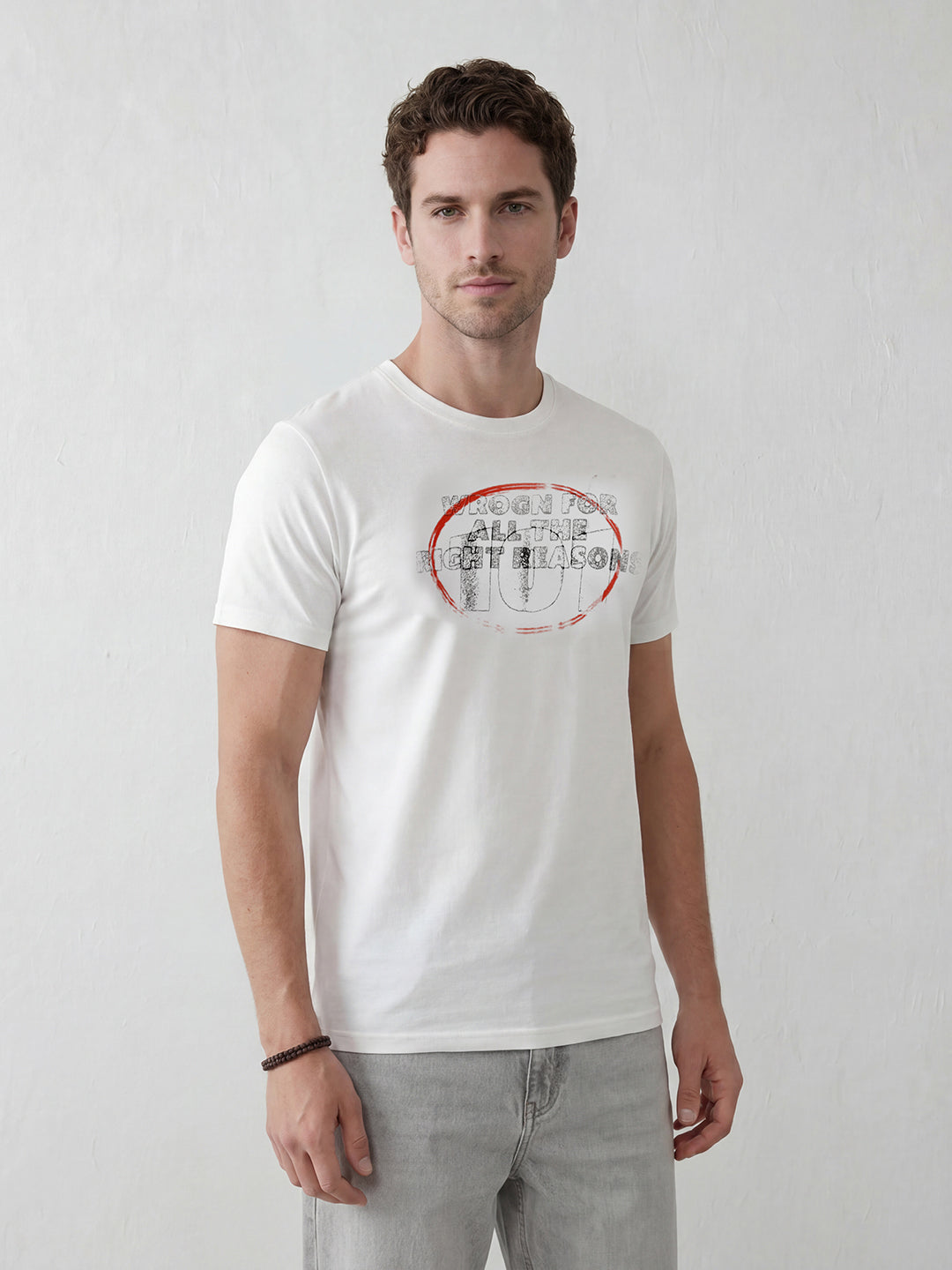Distressed Graphic Slim Fit T-Shirt | Off White