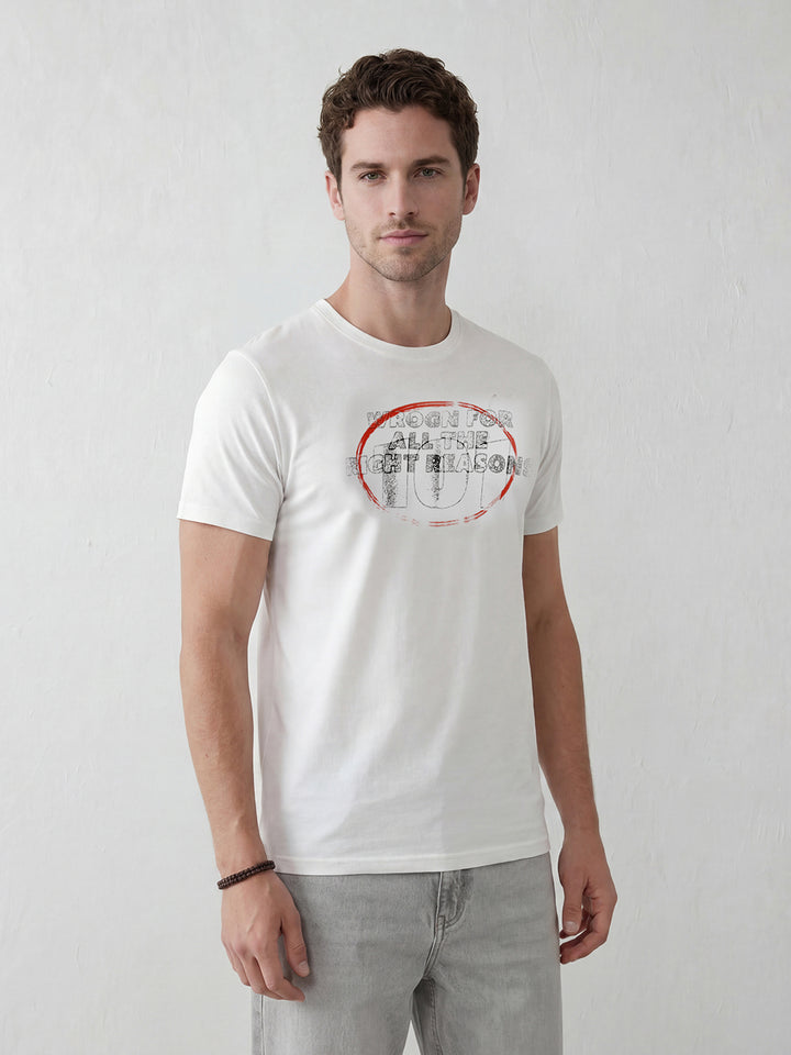 Distressed Graphic Slim Fit T-Shirt | Off White