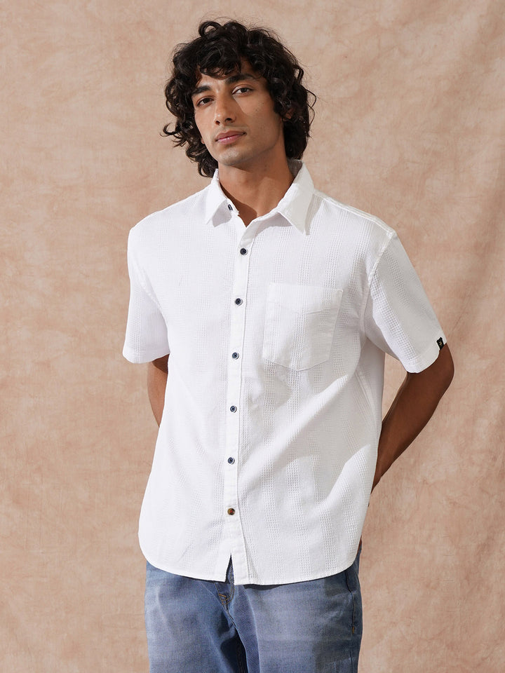 Waffle Textured Comfort Fit Shirt | White
