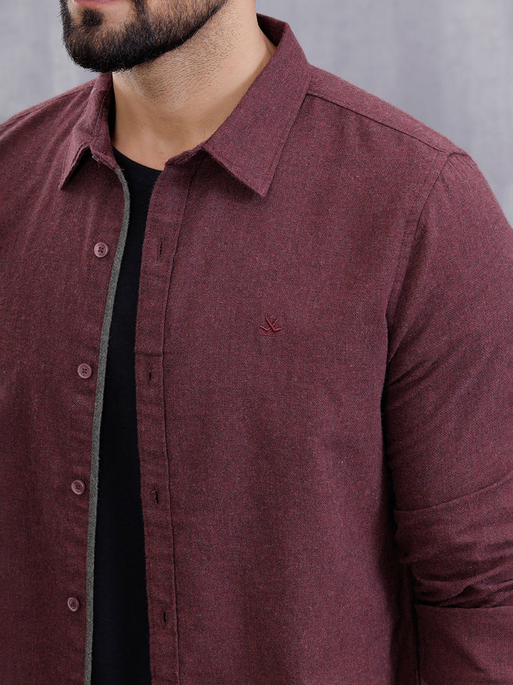 Melange Fabric Smart Shirt In Slim Fit | Maroon
