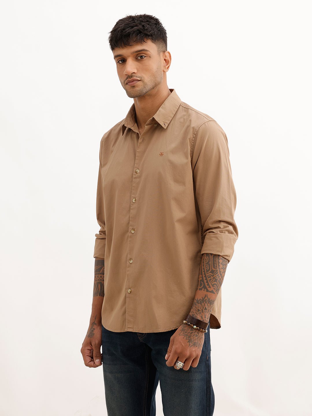 Solid Regular Fit Full Sleeve Shirt | Khaki