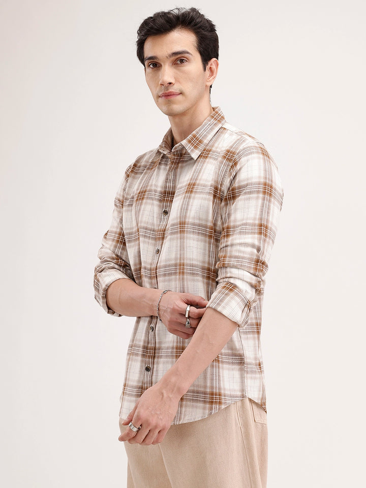 Slim Fit Checkered Shirt | Brown