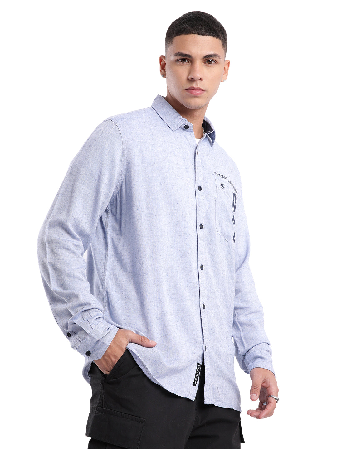 Classic Blue Pocket Printed Shirt